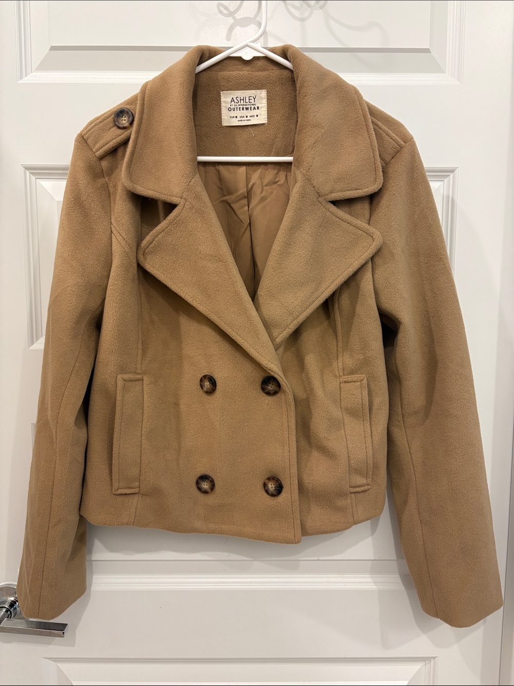 Ashley By 26 International Tan Double-Breasted Pea Coat